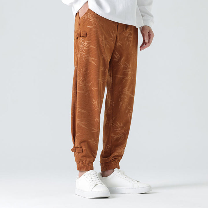 Pantalon en velours côtelé à boutons-grenouilles et poches pour homme Buddha Stones Automne Hiver Bambou - image 2