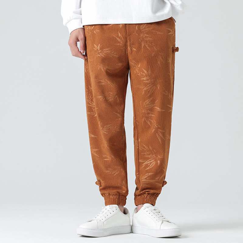 Pantalon en velours côtelé à boutons-grenouilles et poches pour homme Buddha Stones Automne Hiver Bambou - image 1