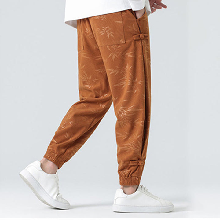 Pantalon en velours côtelé à boutons-grenouilles et poches pour homme Buddha Stones Automne Hiver Bambou - image 3
