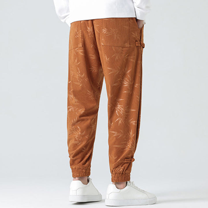 Pantalon en velours côtelé à boutons-grenouilles et poches pour homme Buddha Stones Automne Hiver Bambou - image 4