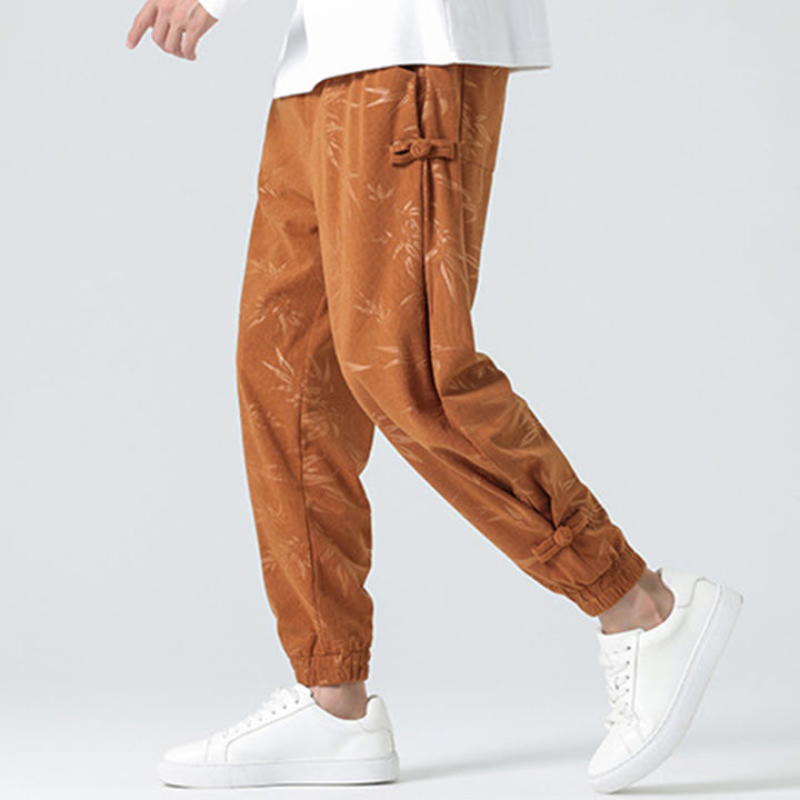 Pantalon en velours côtelé à boutons-grenouilles et poches pour homme Buddha Stones Automne Hiver Bambou - image 6