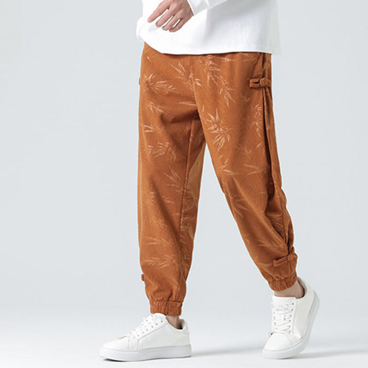 Pantalon en velours côtelé à boutons-grenouilles et poches pour homme Buddha Stones Automne Hiver Bambou - image 5