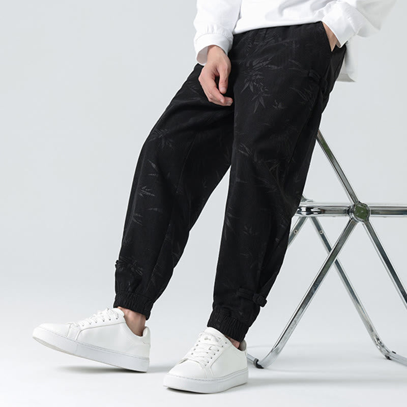 Pantalon en velours côtelé à boutons-grenouilles et poches pour homme Buddha Stones Automne Hiver Bambou - Noir - US/UK/AU46，EU56 (5XL) - image 8