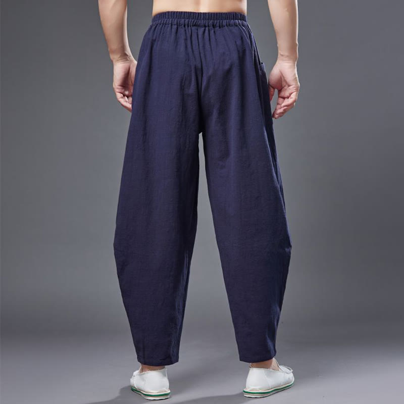 Pantalon Buddha Stones en coton ramie et lin de couleur unie avec poches pour homme, taille élastique - image 14