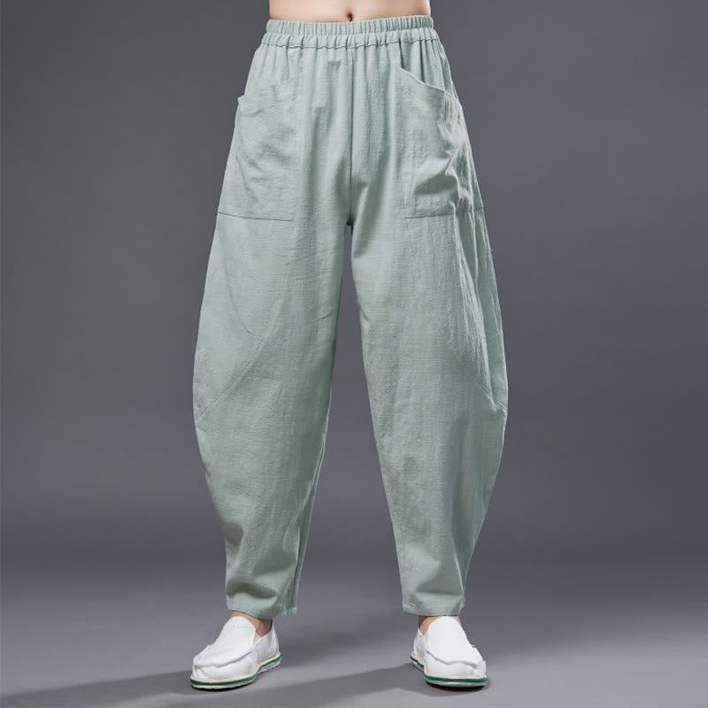Pantalon Buddha Stones en coton ramie et lin de couleur unie avec poches pour homme, taille élastique - image 19