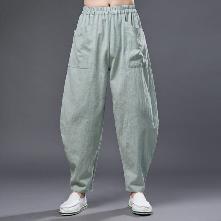 Pantalon Buddha Stones en coton ramie et lin de couleur unie avec poches pour homme, taille élastique - image 19