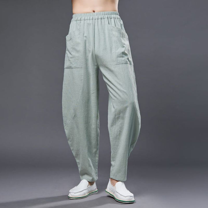 Pantalon Buddha Stones en coton ramie et lin de couleur unie avec poches pour homme, taille élastique - Vert pâle - US/UK/AU38， EU48 (XL) - image 18