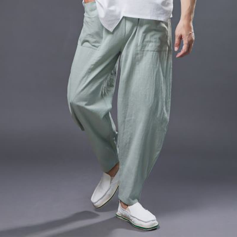 Pantalon Buddha Stones en coton ramie et lin de couleur unie avec poches pour homme, taille élastique - image 25