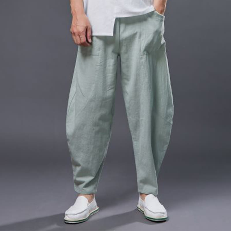 Pantalon Buddha Stones en coton ramie et lin de couleur unie avec poches pour homme, taille élastique - image 23