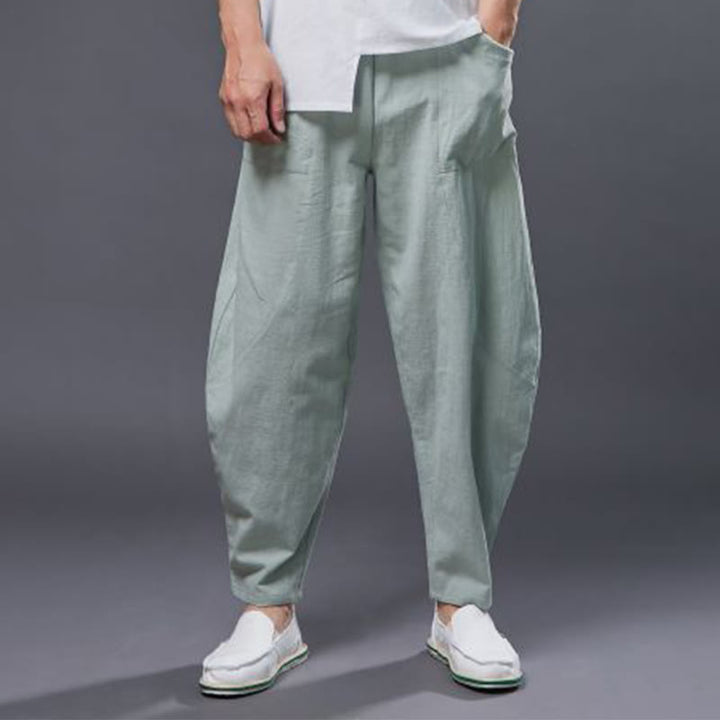 Pantalon Buddha Stones en coton ramie et lin de couleur unie avec poches pour homme, taille élastique - image 23