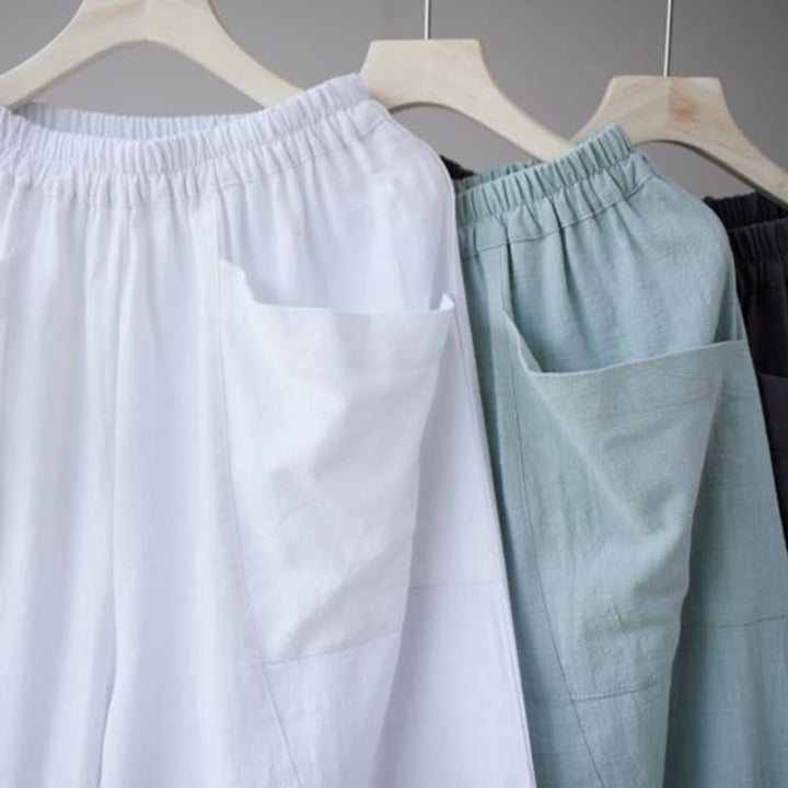 Pantalon Buddha Stones en coton ramie et lin de couleur unie avec poches pour homme, taille élastique - image 28