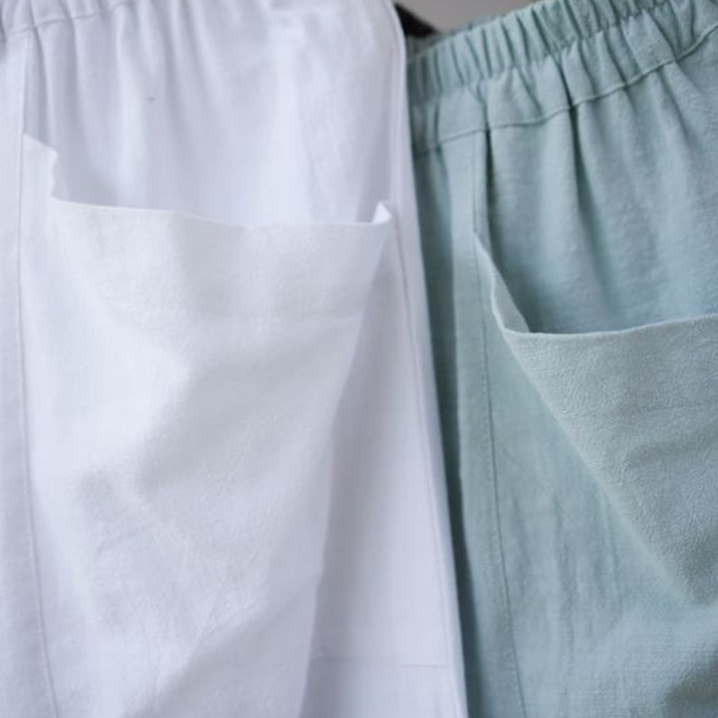 Pantalon Buddha Stones en coton ramie et lin de couleur unie avec poches pour homme, taille élastique - image 29
