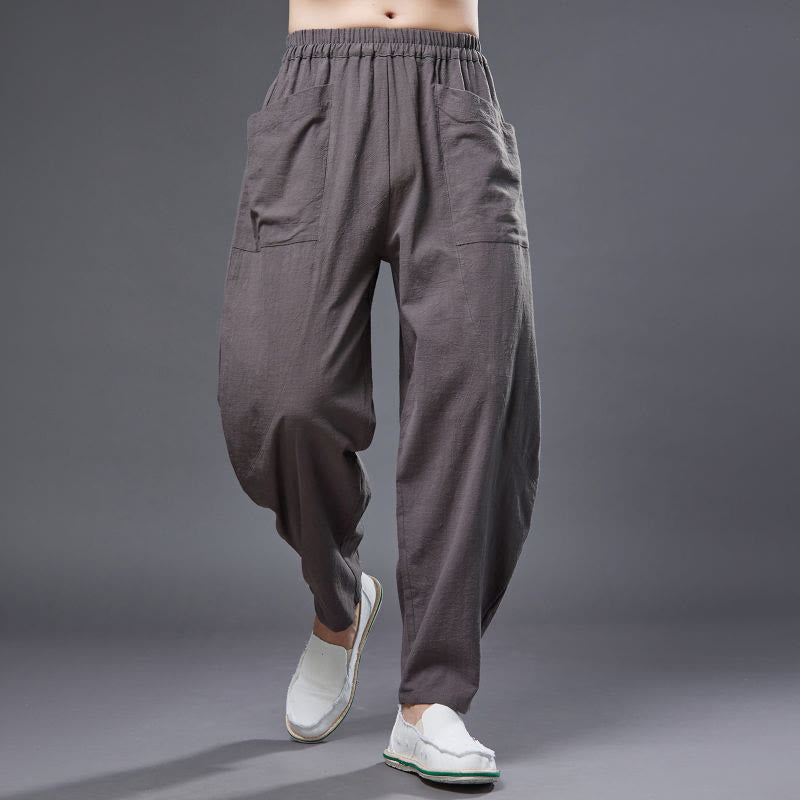 Pantalon Buddha Stones en coton ramie et lin de couleur unie avec poches pour homme, taille élastique - Tanné - US/UK/AU38， EU48 (XL) - image 33