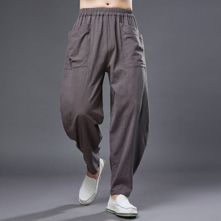Pantalon Buddha Stones en coton ramie et lin de couleur unie avec poches pour homme, taille élastique - Tanné - US/UK/AU38， EU48 (XL) - image 33