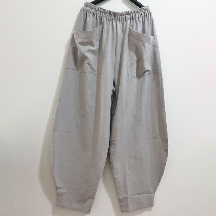 Pantalon Buddha Stones en coton ramie et lin de couleur unie avec poches pour homme, taille élastique - Beige - US/UK/AU38， EU48 (XL) - image 41