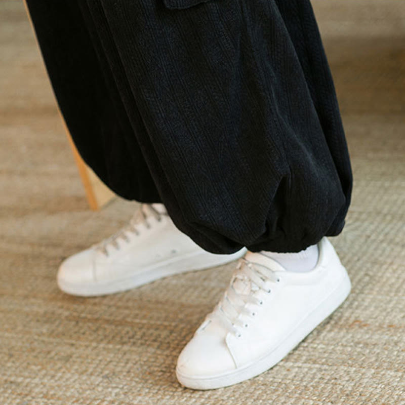 Pantalon cargo en velours côtelé chenille avec cordon de serrage et poches pour homme de Buddha Stones Automne Hiver - image 13