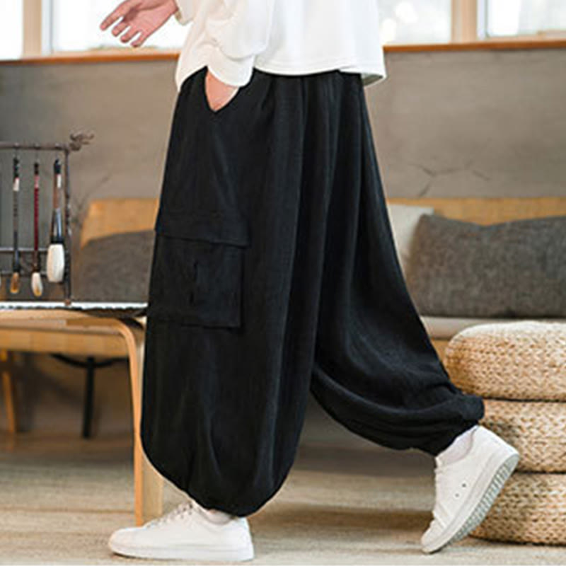 Pantalon cargo en velours côtelé chenille avec cordon de serrage et poches pour homme de Buddha Stones Automne Hiver - image 5