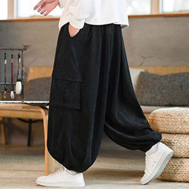 Pantalon cargo en velours côtelé chenille avec cordon de serrage et poches pour homme de Buddha Stones Automne Hiver - image 5