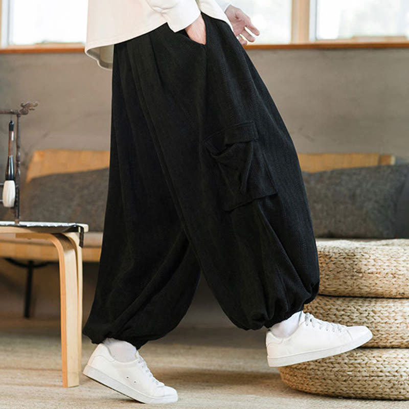 Pantalon cargo en velours côtelé chenille avec cordon de serrage et poches pour homme de Buddha Stones Automne Hiver - image 8