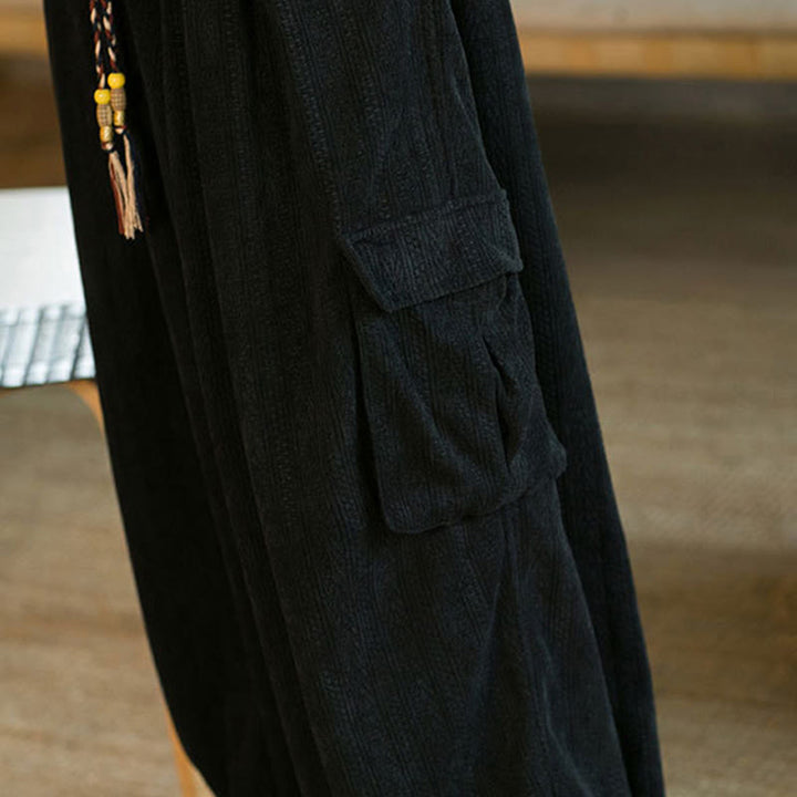 Pantalon cargo en velours côtelé chenille avec cordon de serrage et poches pour homme de Buddha Stones Automne Hiver - image 12