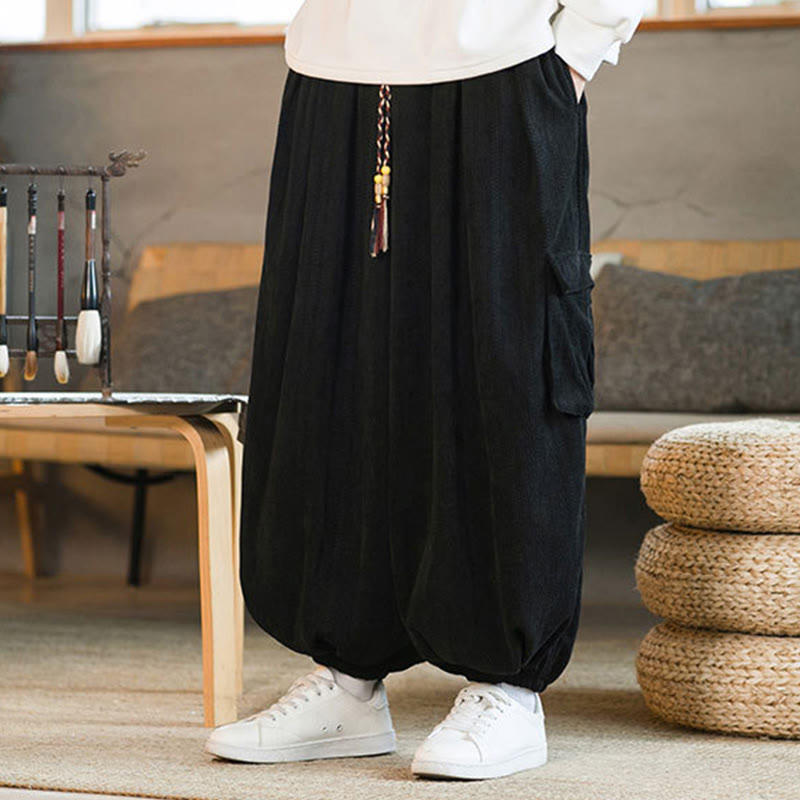 Pantalon cargo en velours côtelé chenille avec cordon de serrage et poches pour homme de Buddha Stones Automne Hiver - image 2