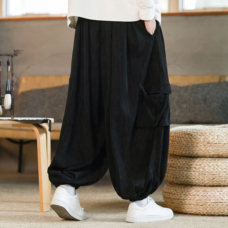 Pantalon cargo en velours côtelé chenille avec cordon de serrage et poches pour homme de Buddha Stones Automne Hiver - image 7