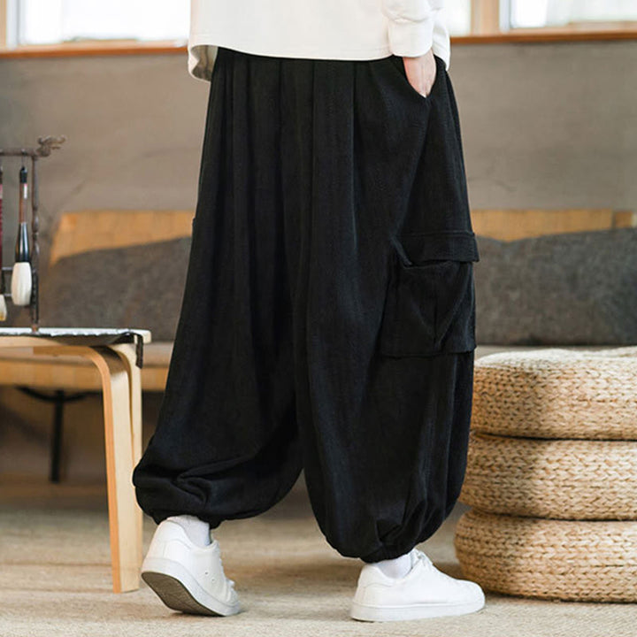 Pantalon cargo en velours côtelé chenille avec cordon de serrage et poches pour homme de Buddha Stones Automne Hiver - image 7