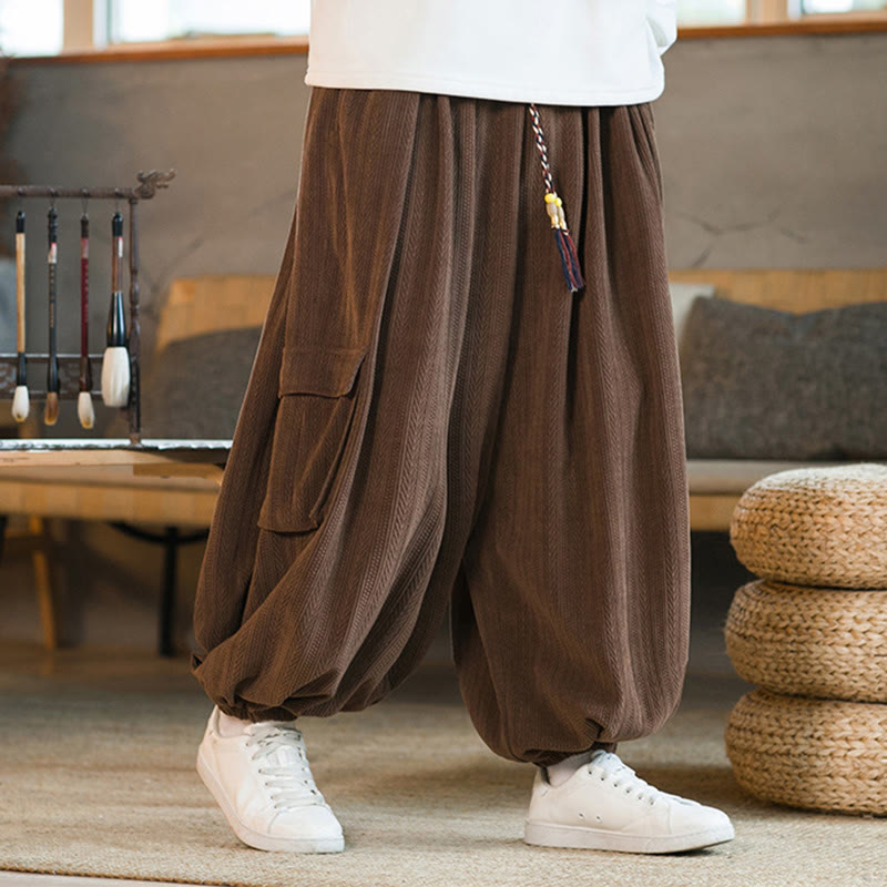 Pantalon cargo en velours côtelé chenille avec cordon de serrage et poches pour homme de Buddha Stones Automne Hiver - image 16