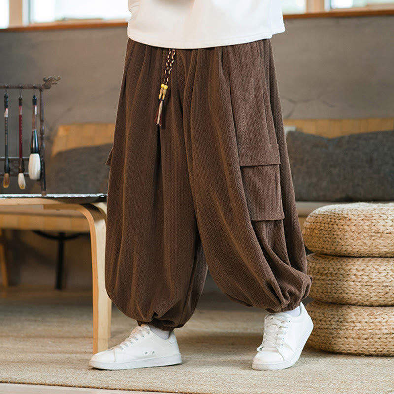 Pantalon cargo en velours côtelé chenille avec cordon de serrage et poches pour homme de Buddha Stones Automne Hiver - image 17