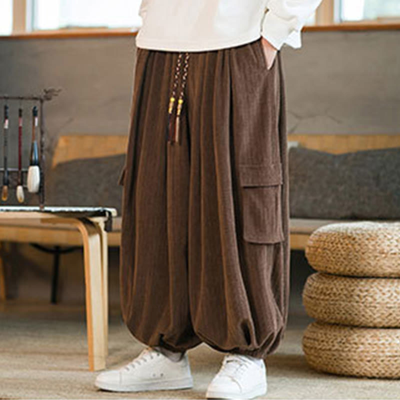 Pantalon cargo en velours côtelé chenille avec cordon de serrage et poches pour homme de Buddha Stones Automne Hiver - image 21
