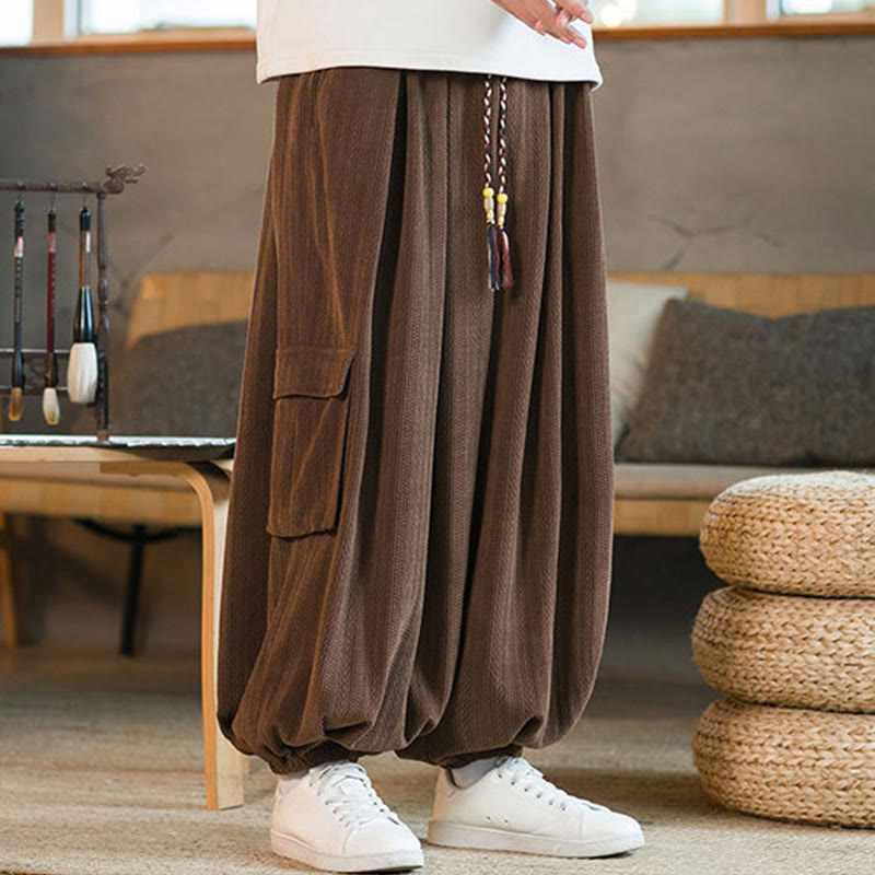 Pantalon cargo en velours côtelé chenille avec cordon de serrage et poches pour homme de Buddha Stones Automne Hiver - image 22