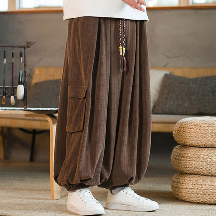 Pantalon cargo en velours côtelé chenille avec cordon de serrage et poches pour homme de Buddha Stones Automne Hiver - image 22