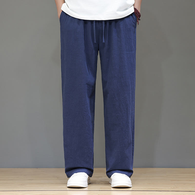 Pantalon d'été droit en coton et lin avec poches Buddha Stones pour homme - image 2