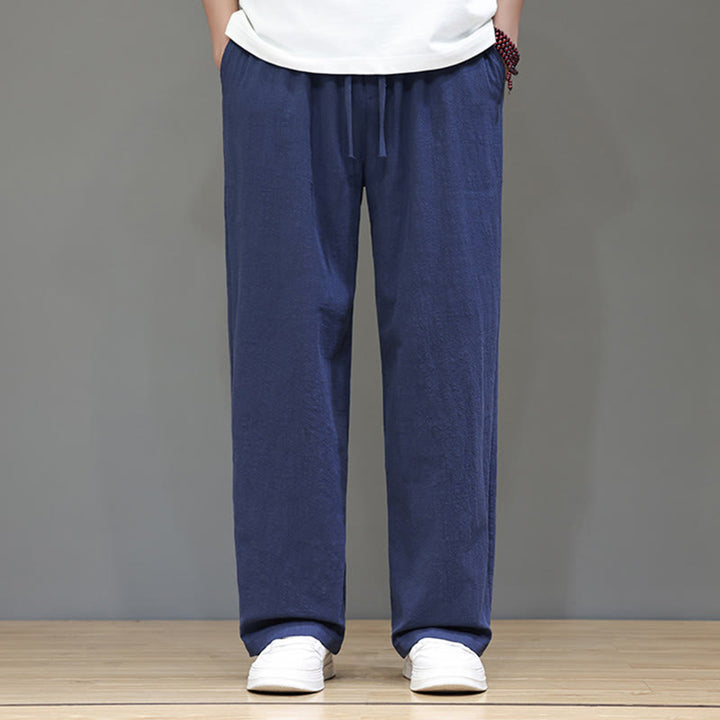 Pantalon d'été droit en coton et lin avec poches Buddha Stones pour homme - image 2