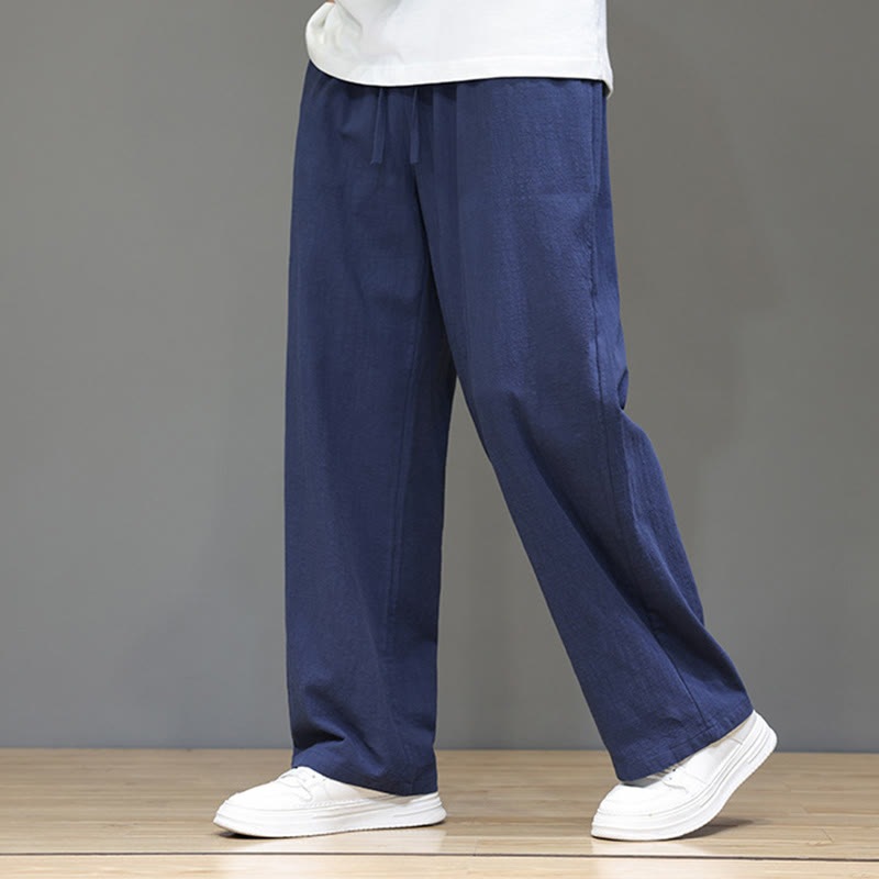 Pantalon d'été droit en coton et lin avec poches Buddha Stones pour homme - Bleu acier - US/UK/AU46，EU56 (5XL) - image 1