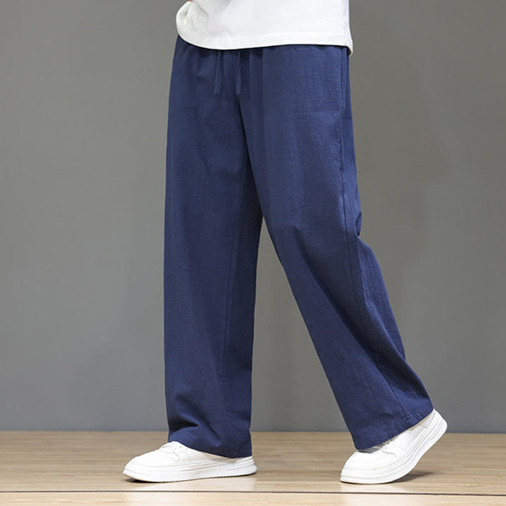 Pantalon d'été droit en coton et lin avec poches Buddha Stones pour homme - Bleu acier - US/UK/AU46，EU56 (5XL) - image 1