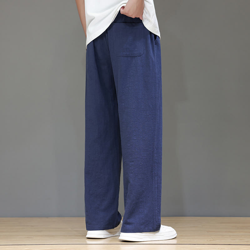 Pantalon d'été droit en coton et lin avec poches Buddha Stones pour homme - image 5