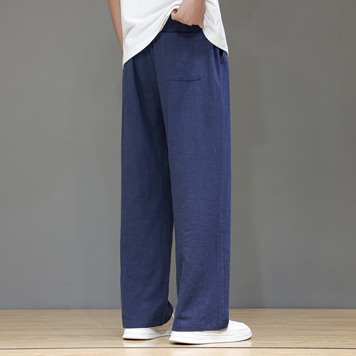 Pantalon d'été droit en coton et lin avec poches Buddha Stones pour homme - image 5