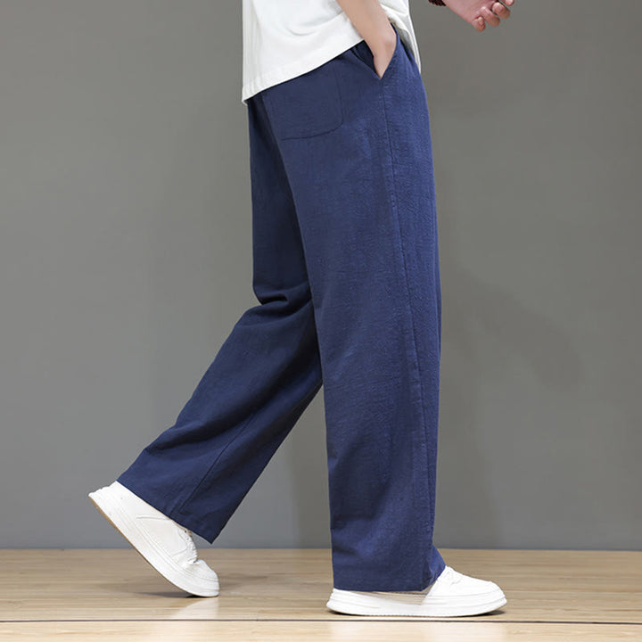 Pantalon d'été droit en coton et lin avec poches Buddha Stones pour homme - image 4