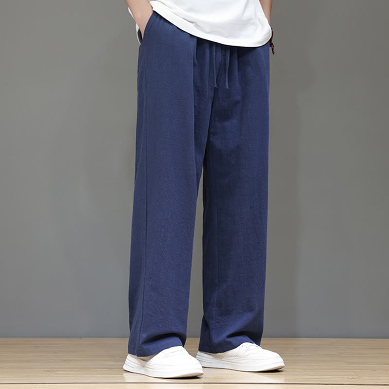 Pantalon d'été droit en coton et lin avec poches Buddha Stones pour homme - image 3