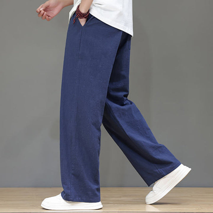 Pantalon d'été droit en coton et lin avec poches Buddha Stones pour homme - image 9
