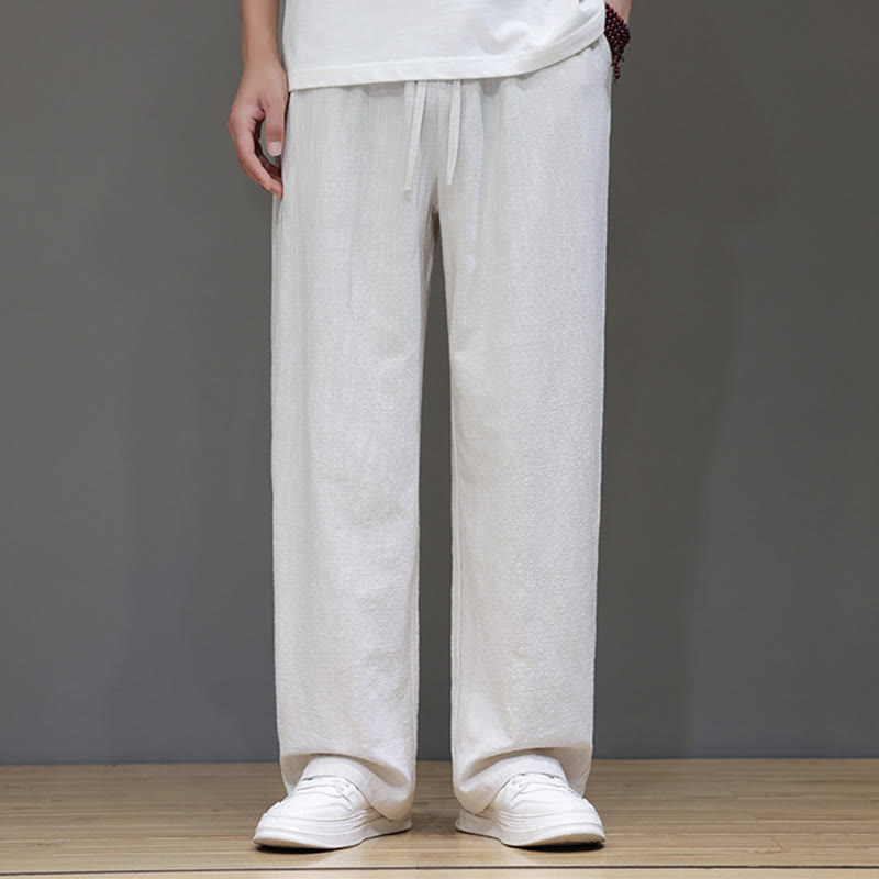 Pantalon d'été droit en coton et lin avec poches Buddha Stones pour homme - image 12