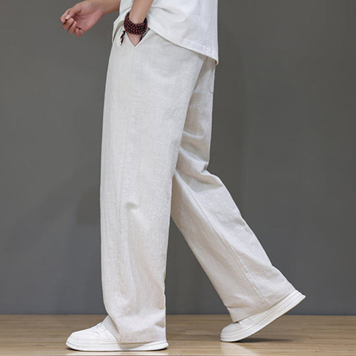 Pantalon d'été droit en coton et lin avec poches Buddha Stones pour homme - image 16