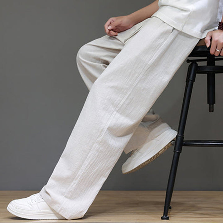 Pantalon d'été droit en coton et lin avec poches Buddha Stones pour homme - image 18