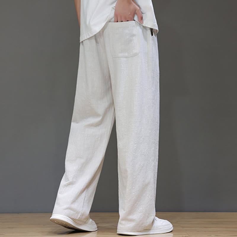 Pantalon d'été droit en coton et lin avec poches Buddha Stones pour homme - image 15