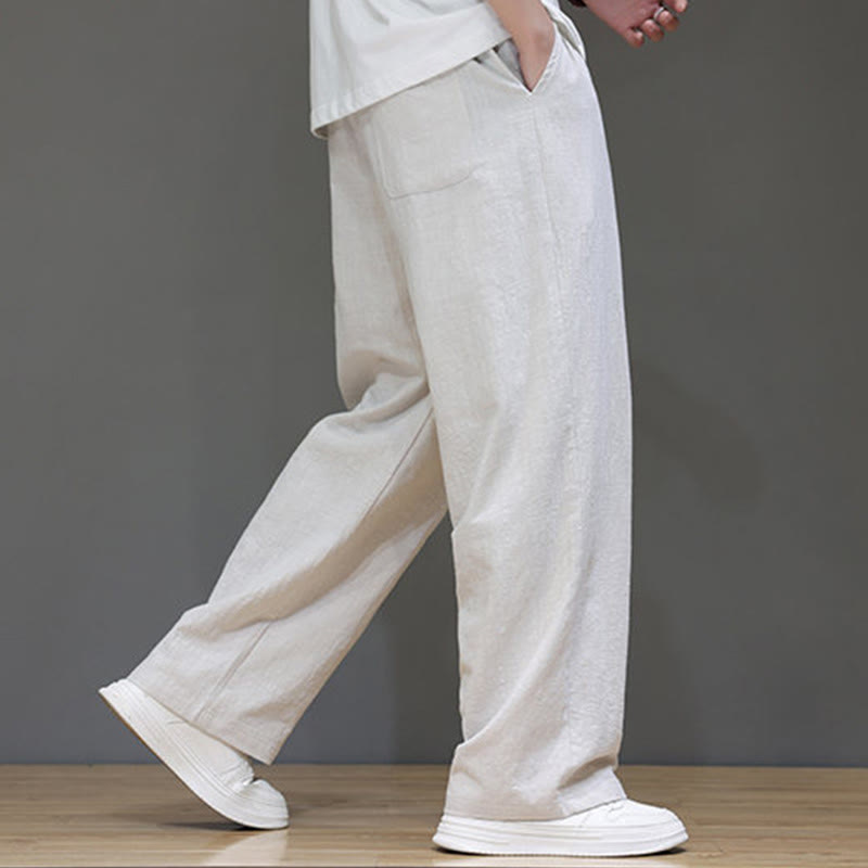 Pantalon d'été droit en coton et lin avec poches Buddha Stones pour homme - image 14