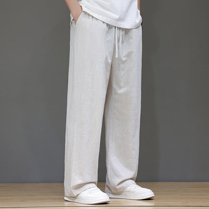 Pantalon d'été droit en coton et lin avec poches Buddha Stones pour homme - image 13
