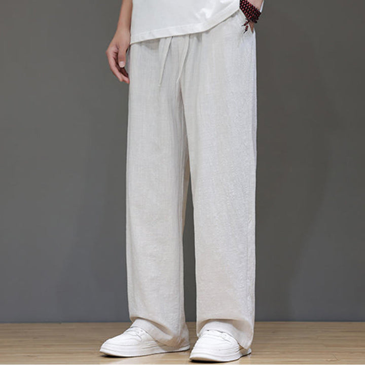 Pantalon d'été droit en coton et lin avec poches Buddha Stones pour homme - image 17