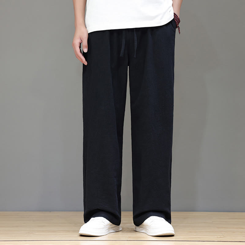 Pantalon d'été droit en coton et lin avec poches Buddha Stones pour homme - image 32