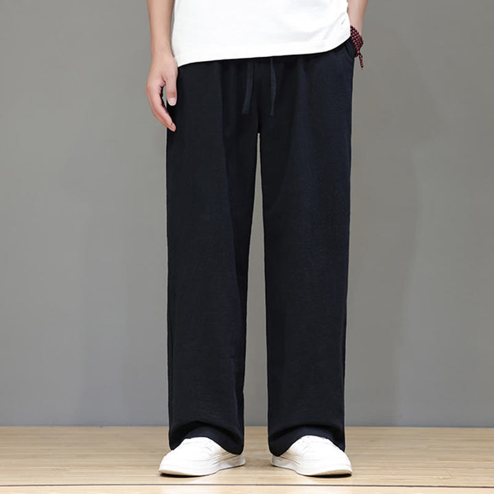 Pantalon d'été droit en coton et lin avec poches Buddha Stones pour homme - image 32